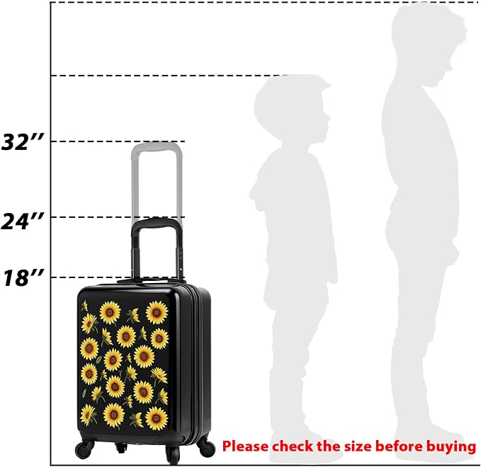 Redbaker 6 Pcs Kids Luggage Set, 17 Inch Rolling Suitcase with Backpack Lunch Bag Neck Pillow, Sunflower Travel Set for Summer Vacation Sleepover Back to School Gift - Image 3