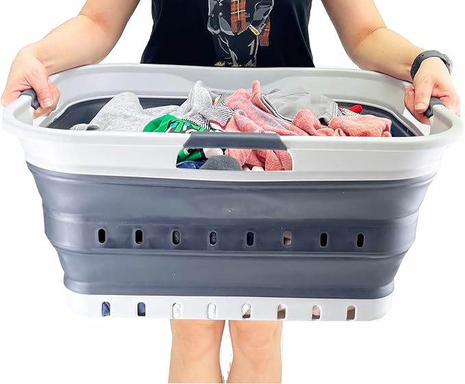 SAMMART 42L (11 gallon) Collapsible Plastic Laundry Basket - Foldable Pop Up Storage Container/Organizer - Space Saving Hamper/Basket (Grey/Charcoal Black) - Image 7
