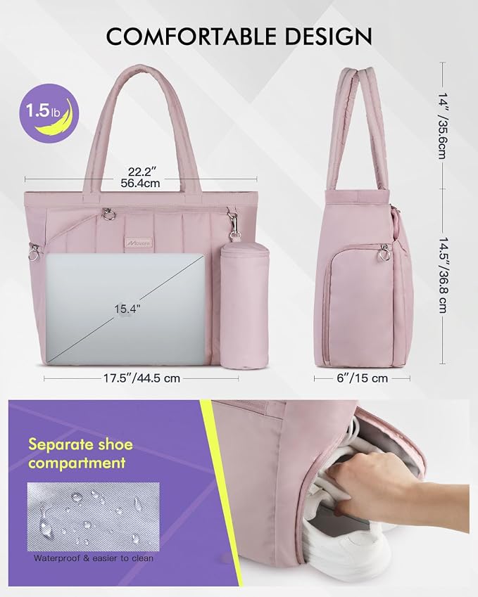 Quilted Tennis Tote Bag for Women Gym Duffle Bag with Shoe Compartment & Wet Pocket Fits 2-4 Rackets and 15.6" Laptop Overnight Weekend Sports Bag with Fence Hook(Large size) - Image 3