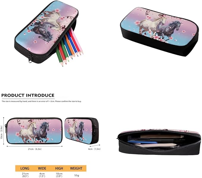 Cherry Blossom Horse Backpack for Girls Kids Backpack with Lunch Box Water Bottle Bag and Aesthetic Pencil Case 4PCS Set Bookbag with Front Pocket for School Teens 17 inch Sturdy School Bag - Image 5