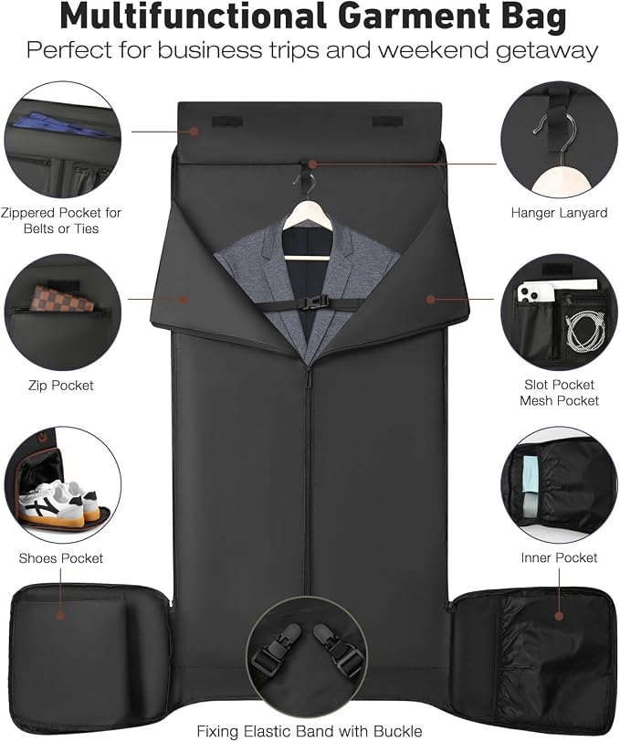 Convertible Garment Bags for Travel, 47L Garment Duffle bag for Hanging Clothes, 3 in 1 Suit Travel Bag for Business Trips with Shoulder Strap, Carry On Suit Luggage for Men,Blackbrown - Image 4