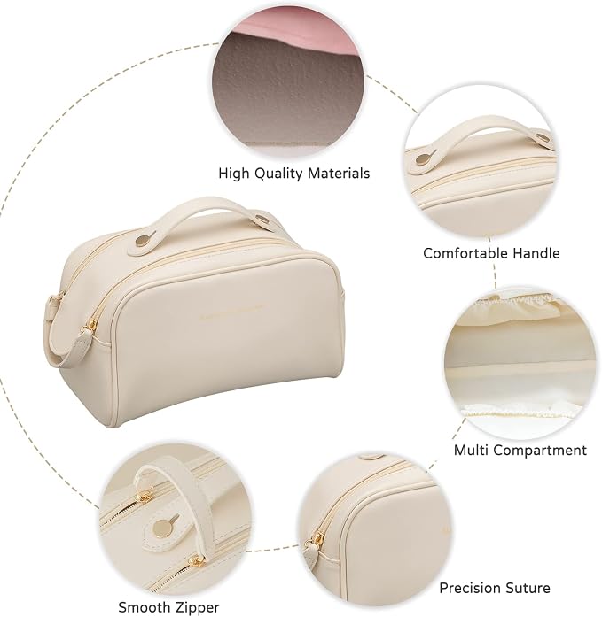 CORIOS Toiletry Bag For Women Portable Make Up Bag Waterproof Wash Bag PU Leather Cosmetic Bag Bathroom Shower Bag Multifunctional Travel Organizer For Shampoo, Cosmetics, Toiletries Brown A - Image 4