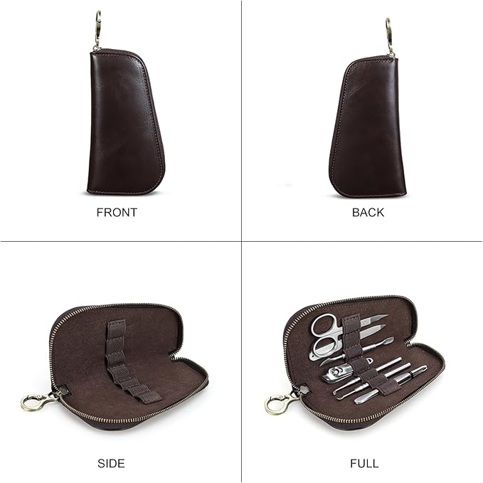CONTACTS Full Grain Leather Manicure Set Case Travel Nail Clipper Pouch Empty for Men Personal Tools Pouch by Handmade (Case Only) - Image 7