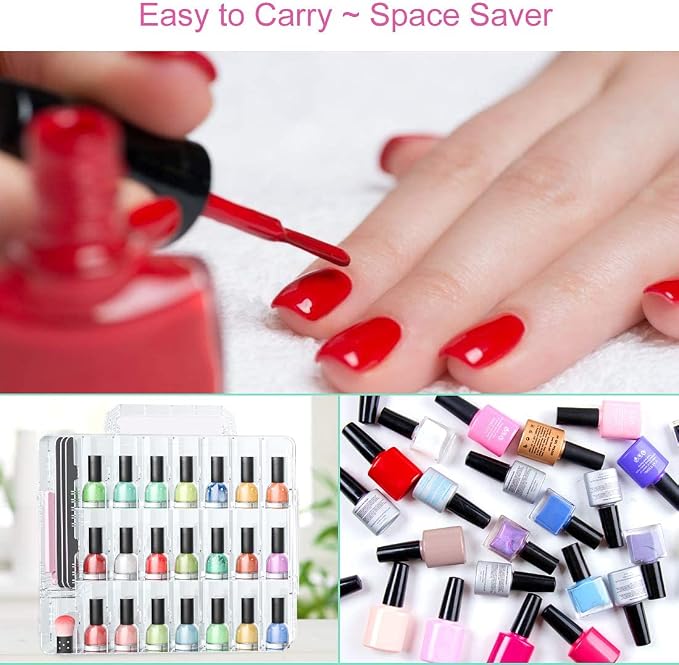 Nail Polish Organizer Case for 48 Bottles, Gel Nail Polish Storage Holder | Double Side Adjustable Space Divider for Acrylic Nail Gel Dip Powder Tips Set with Two Toe Separator - Image 4