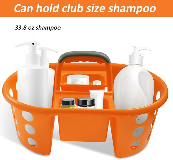 SIMPLYKLEEN Large Shower Caddy Portable 2PC - Made in USA Plastic Jumbo Size Dorm Storage Candy Tote with Handle Shower Organizer for Bathroom, Pantry, Kitchen, College Dorm, Orange - Image 4