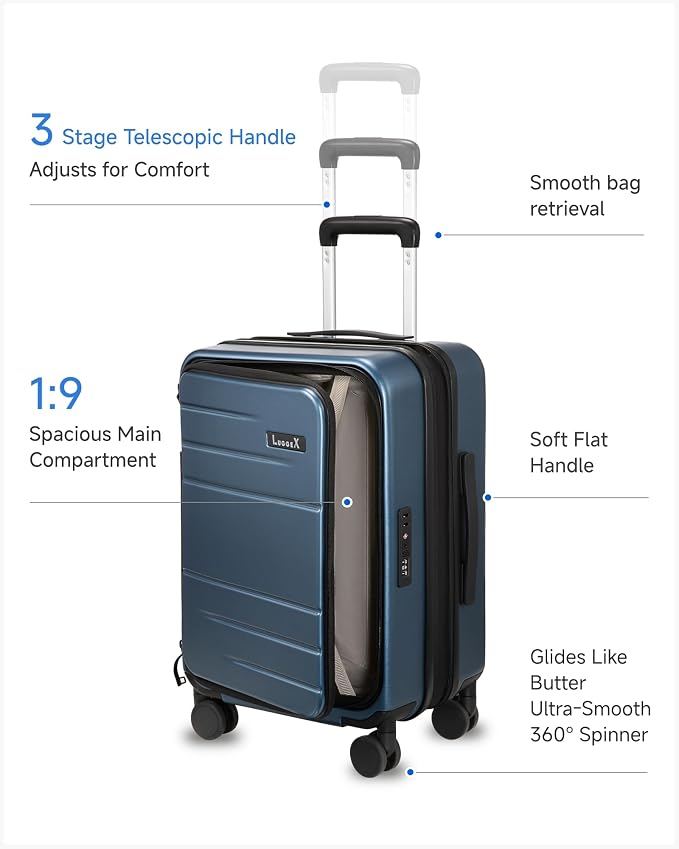 LUGGEX Carry On Luggage Top Opening, Expandable Polycarbonate Hard Shell Suitcase with Wheels (FX-Core, Blue, 20 Inch, 36L-41L) - Image 5