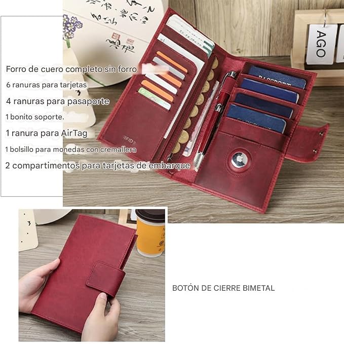 CONTACTS Full Grain Leather RFID Blocking Family Passport Holder for 4 Passport Wallet Compatible with Airtag Travel Passport Cover with 4 Passport Slot, 6 Card Slot (Red) - Image 2