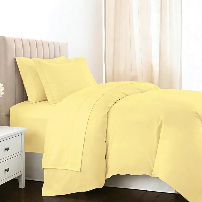 Pizuna Pure 100% Long-Staple Cotton Duvet Cover + Sheet Set Twin, Luxurious 400 Thread Count Long Staple Cotton, Soft Sateen Weave Bedding Set (Mellow Yellow) by Pizuna