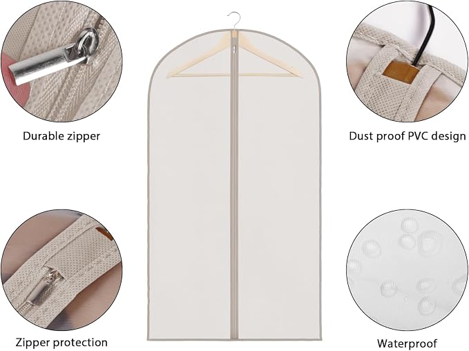 Zilink Suit Bags for Closet Storage and Travel 43" Hanging Storage Bags for Clothes Garment Bags for Storage, T-Shirt, Suits, Coats, Jackets - Beige, 8 Pack - Image 3