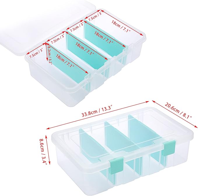 BTSKY Clear Plastic Dividing Storage Box with 4 Compartments Adjustable Storage Bin with Lid Plastic Craft Storage Container Multipurpose Sewing Box Art Supply Organizer, 13.3x8.1x3.4 Inches - Image 3