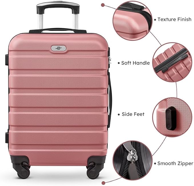 Suitour Luggage Sets 5 Piece, 20, 24, 28 inch Hardside Carry-on and Checked Suitcase Set with Expandable Travel Duffle Bag Sets（Rose Gold） - Image 6