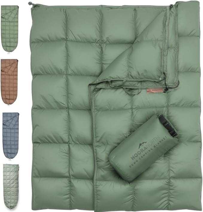 Down Camping Blanket with Footbox – Lightweight, Packable, Water Resistant Backpacking Quilt & Warm Puffy Compact Outdoor Throw – 52x77 with Stuff Sack for Stadium, Hiking & Travel by NooraNorth