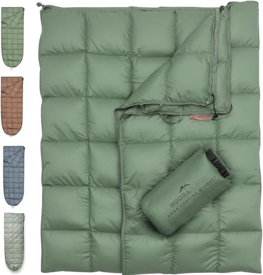 Down Camping Blanket with Footbox – Lightweight, Packable, Water Resistant Backpacking Quilt & Warm Puffy Compact Outdoor Throw – 52x77 with Stuff Sack for Stadium, Hiking & Travel by NooraNorth
