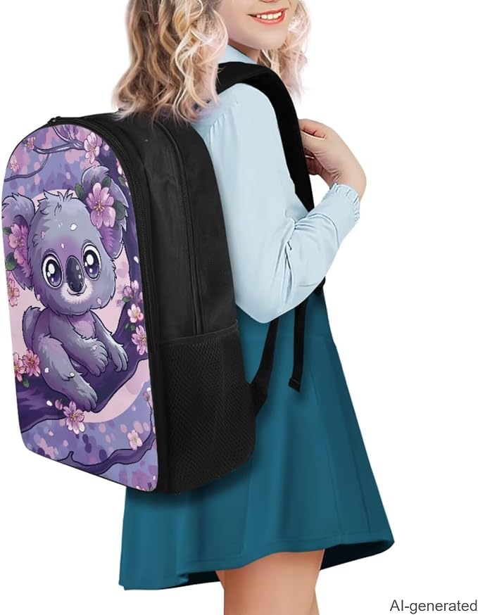 Cherry Blossom Koala Backpack for Girls Kids Backpack with Lunch Box Water Bottle Holder with Strap and Aesthetic Pencil Case 4PCS Set Cute Bookbag with Compartments 17 inch Kawaii School Bag - Image 2