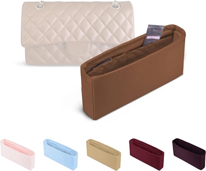 Purse Organizer Insert, Silky-Soft Lightweight Design, Multi-Pocket, Keeps Bag Organized & Protects Interior, Fits Chanel Classic Flap Medium, Ideal for Travel & Daily Use(Gold, CF Medium 25) by KINGSINBAG