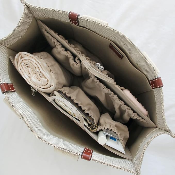 ToteSavvy Diaper Bag & Purse Organizer Insert – 11 Pockets, Fits Handbag, Backpack, Tote – Stylish Removable Divider Caddy – Insulated Pocket & Mat – Nylon, 14x10x4 (Canvas, Original) - Image 5