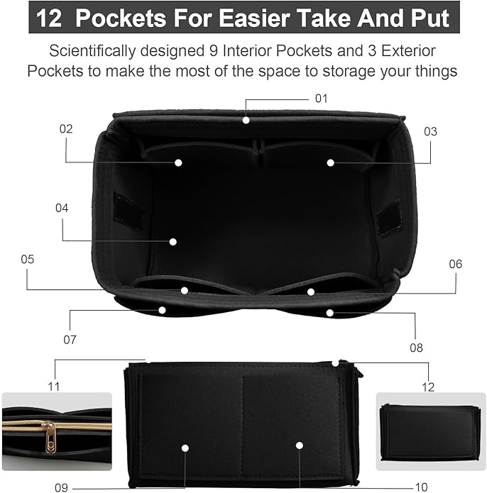 OMYSTYLE Purse Organizer Insert, Felt Tote Bag Organizer Insert with 5 Sizes, Handbag Dividers for Inside Purse, Compatible with Longchamp, Neverful, Speedy and More - Image 3