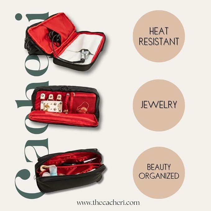 All in One Travel Toiletry Bag Large, Makeup Bag with Jewelry Compartment and Heat-Resistant Pocket for Hair Tools - Image 2