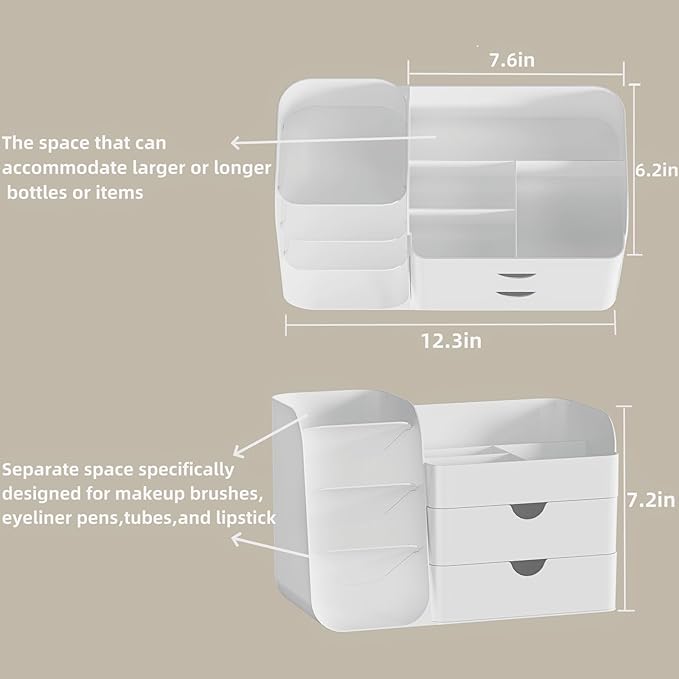 Makeup Organizer with Drawers, Large Capacity Countertop Organizer for Vanity, Bathroom and Bedroom Desk Cosmetics Organizer, Easy To Storage Skincare,Brushes, Eyeshadow,Lipstick (All Cream) - Image 7