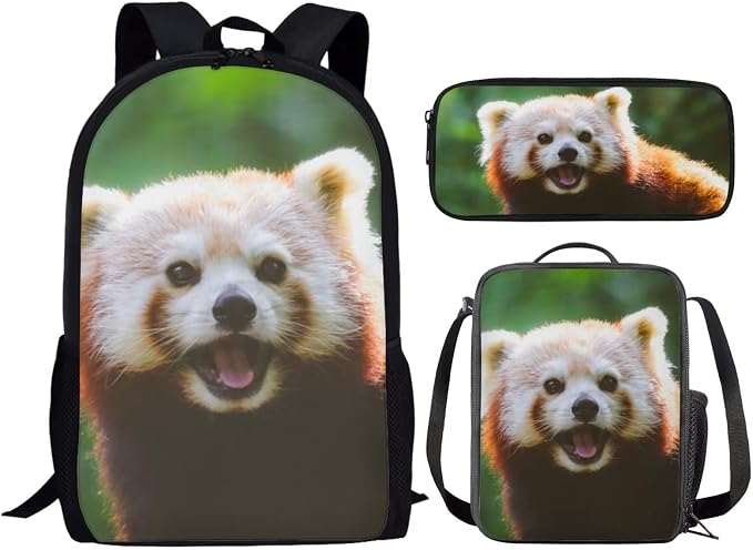 Girls Boys School Backpack with Lunch Box Pencil Case Comfy Padded Lightweight Red Panda Backpack Set Kids Cute Bookbag Insulated Lunch Bag Student Large Capacity Daypack 17 Inch - Image 2