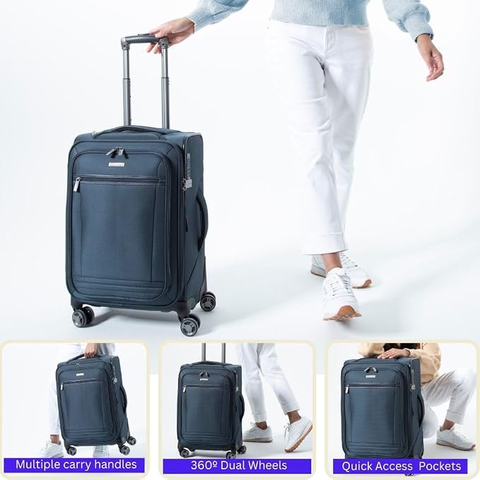 Ricardo Beverly Hills Avalon Softside Luggage Made with Sustainable 100% Recycled PET (rPET), Lightweight, Eco-Friendly Travel, Expandable, Dual Spinner Wheels, Storm Blue, 20-inch - Image 6