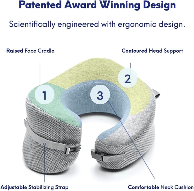 C CUSHION LAB Travel Pillow, Award-Winning Patented Ergonomic Design for Chin & Neck Support Memory Foam Neck Pillow, Compact Airplane Pillow for Traveling, Flight, Car (Gray, Large) - Image 3