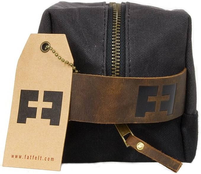 FAT FELT the DOPP KIT | Waxed Cotton Canvas shave and toiletries bag with leather handle - Image 2