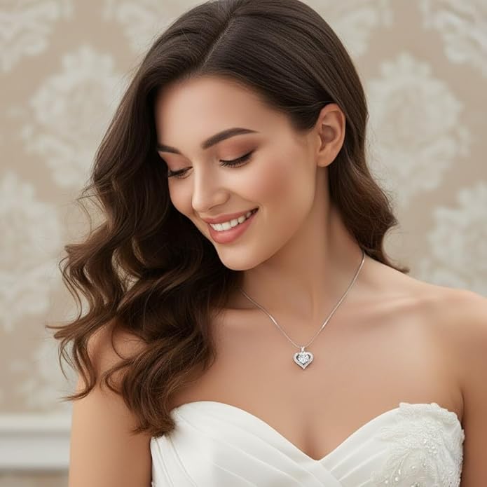 1-3 Carats Moissanite Heart Pendant Necklace for Women, Engraved with 'I LOVE YOU', Birthday Gift for Girlfriend, Anniversary Present for Wife, Jewelry Gifts for Christmas Valentine's Day