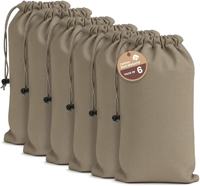 LFH Cotton Rich Shoe Storage Bags with Drawstring, Dustproof Breathable Reusable Organizer, Perfect For Travel, Dorm, Hotel, College, Gym, Easy to Carry, Machine Washable 8"x17" (Pack of 6) - Chambray by LFHHomePrivateLimited