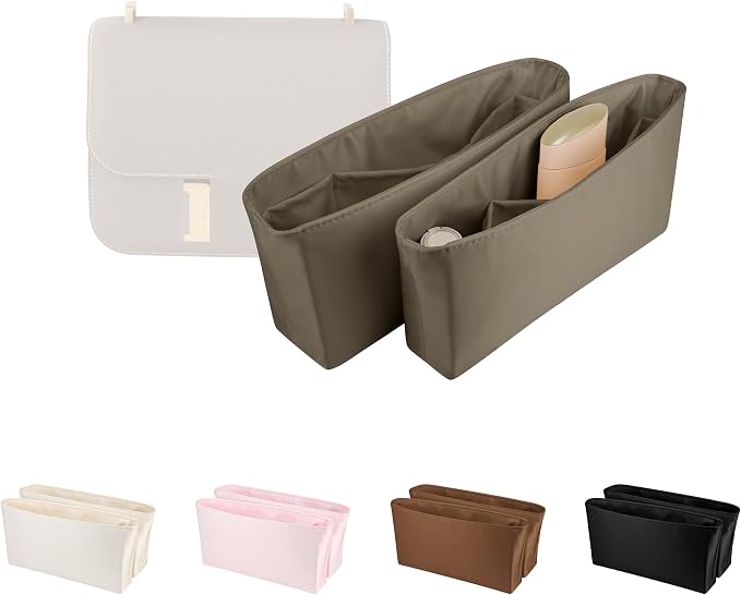 Satin Purse Organizer Insert for Constance 18, Etoupe grey | Tailored Fit, Multiple Pockets, Lightweight Satin, Purse Essentials, Ideal for Travel, Shopping, and Daily Use by KINGSINBAG