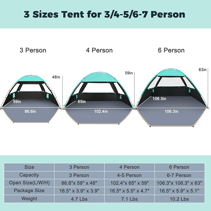 Gorich Beach Tent Sun Shelter for 3/4/6/8/10 Person with UPF 50＋ UV Protection, Lightweight & Easy Setup Beach Shade Canopy, Portable Beach Shade Tent Beach Cabana - Image 2