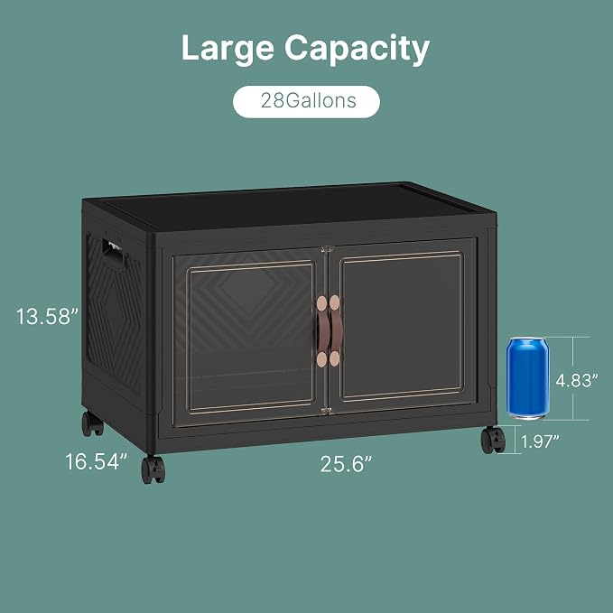 UAMFURI 448QT Lockable Storage Bins with Lids - Stackable Storage Cabinet with Doors and Wheels, Collapsible Plastic Organizer and Containers for Bedroom Dorm Office Garage, 4 Pack Cubes | Stackable Organizer with Doors & Wheels, Foldable Containers fo... - Image 7