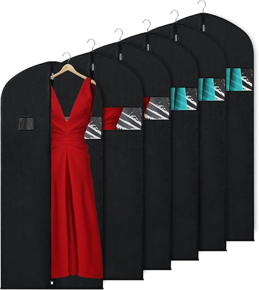 KEEGH Garment Bags for Hanging Clothes 60" (Set of 6) Dress Bags for Gowns Long Dress Bags for Closet Storage with Zipper and Eye-Hole for Folding for Suit Coats Dresses, Black by KEEGH