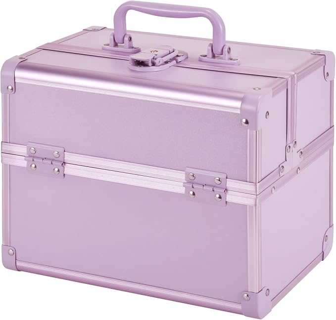 Makeup Train Case, Portable Makeup Case with Mirror, 2-Trays Cosmetic Organizer Case,Nail Polish Organizer, Travel Makeup Box, Profesional for Salon Barber, Purple - Image 7