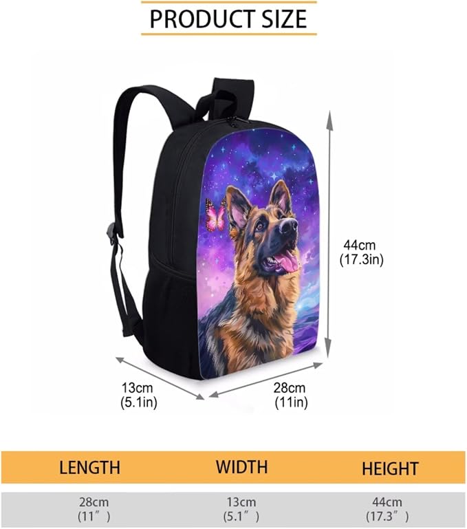 German Shepherd Backpack with Lunch Box Galaxy Bookbags for 1st Grade Girls 4-6/6-8 Butterfly Elementary School Back Pack Lunch Bag Pencil Case Water Bottle Holder 4 in 1 Set Book Bags - Image 4