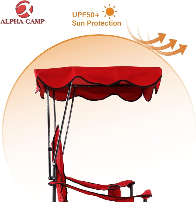 ALPHA CAMP Oversized Camping Chair with Shade Canopy, Folding Lawn Chairs - Image 5