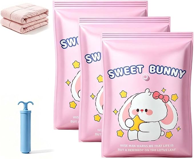 Vacuum Storage Bags with Pump, Thick Space Saver for Blanket & Comforters (Extra Large 3pcs + Vacuum Hand Pump) by VLZLQ