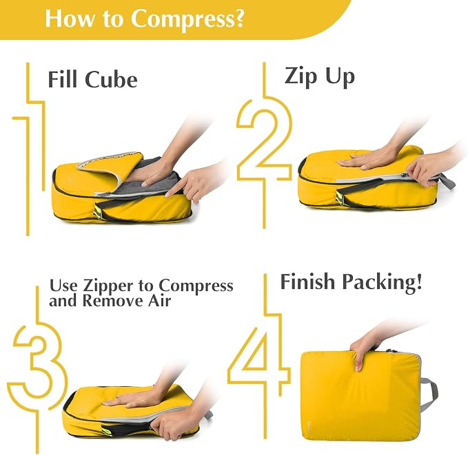 Gonex Compression Packing Cubes, 4pcs Expandable Storage Travel Luggage Bags Organizers (Apricot) - Image 7