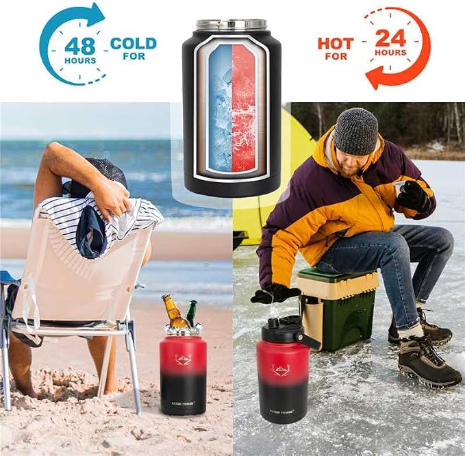 NATURE PIONEOR 1 Gallon (128oz) Insulated Water Bottle Jug with Carrier Bag | 18/8 Food-grade Stainless Steel, Double Vacuum Insulation, Wide-Mouth, Straw & Spout Lid, Strap, Camping, Hiking, Gym, Work - Image 5