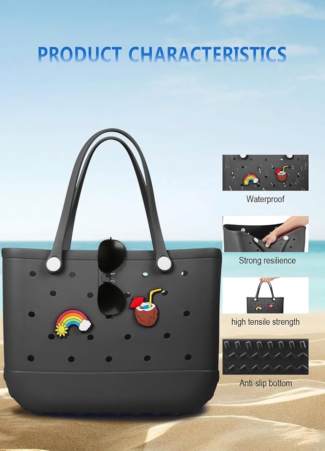 Baonat Beach Bag Rubber Tote Bag - Waterproof Travel Bag for Women Washable Tote Bag Handbag for Sports Beach Market Pool - Image 6