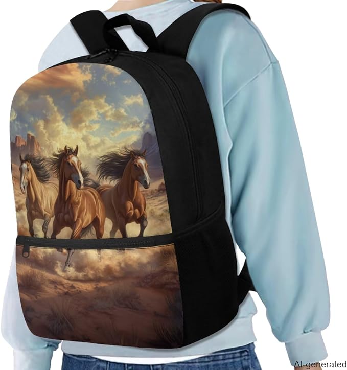 Brown Horse Girls Backpack with Lunch Box and Water Bottle Sleeve Kindergarten Bookbag Toddler School Bags Set Lightweight Fashion Casual Daypack for Beach Swim Work Gym - Image 2