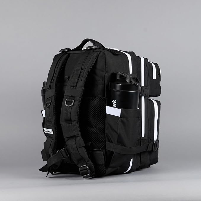 WOLFpak 35L Tactical Gym Backpack (Alpha Black White Accents) Durable 1000D Waterproof Oxford Material with MOLLE Webbing, Laptop Pocket & Dual Cup Holders, Durable Fitness/Travel/Military Daypack - Image 11