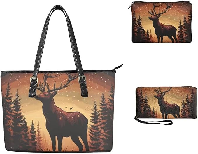Women Purse Handbags Wallet Sets Leather Shoulder Tote Bag for Women,Top Handle Purse with Wrist Wallet Bag - Image 3