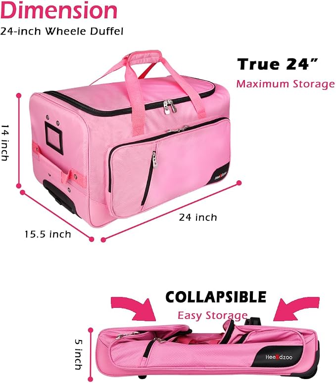 Dance Bag With Garment Rack,Dance Costumes Rolling Garment Bags For Travel,Garment Duffle Bag For Dance Competition, Wheeled Drop-Bottom Upright Luggage Closet Suitcase (23inch-Pink-E) - Image 2