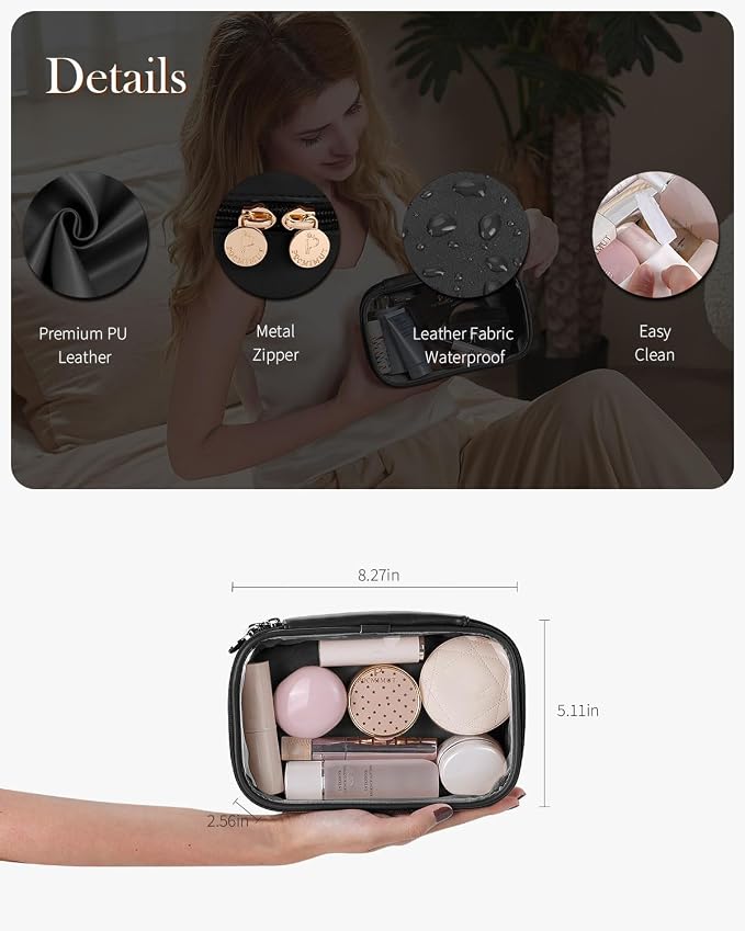 Pocmimut Mini Makeup Bag with Small Cosmetic Bag Travel Essentials Organizers,TSA Approved Toiletry Bag Makeup Pouch Clear Cosmetic Bags for Women Men,Black - Image 4