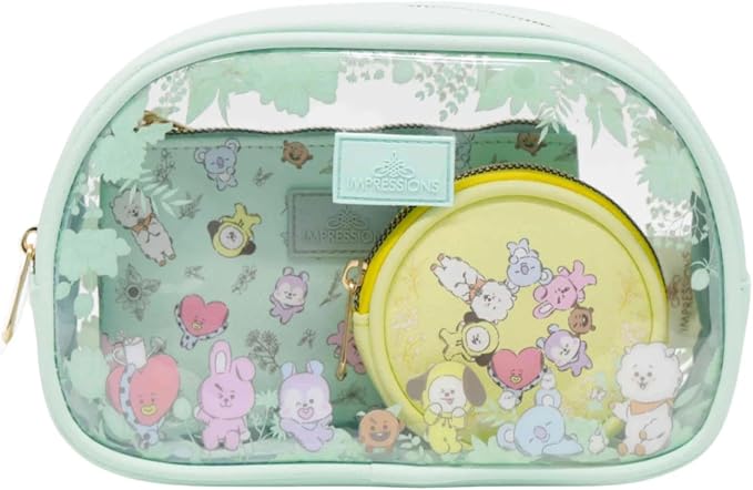 Impressions Vanity BT21 3-PC. Makeup Bag Set with Large, Medium, and Small Pouches, Makeup Organization with Inner Slip Pocket, Clear PVC Material, Travel Cosmetic Bag for Women's Daily Essentials - Image 2