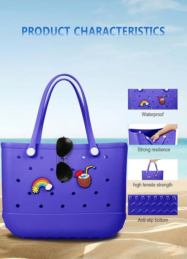 Baonat Beach Bag Rubber Tote Bag - Waterproof Travel Bag for Women Washable Tote Bag Handbag for Sports Beach Market Pool - Image 5