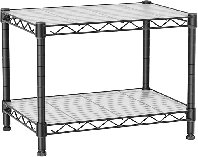 Golpart Small 2 Tier Shelves Storage Wire Shelving Unit Metal Shelf Adjustable Organizers Storage Shelving with Wheels for Bathroom Laundry Room Kitchen Pantry11.7”D x 17.7”W x 12.2”H Black by Golpart