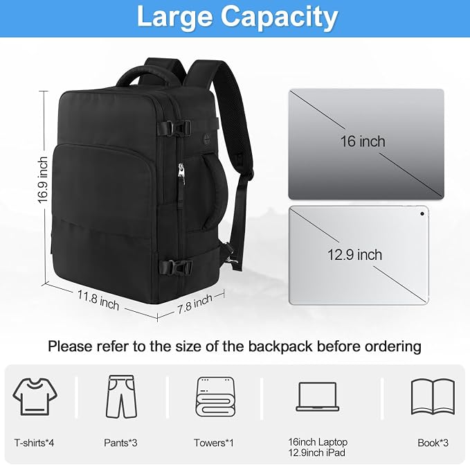 Sinaliy Travel Backpack for Men Women, Airline Approved Personal Item Bag | Waterproof 16 Inch Laptop Backpack for Work, College, Weekend, Business, Travel Bag with Wet Pocket, Black - Image 6