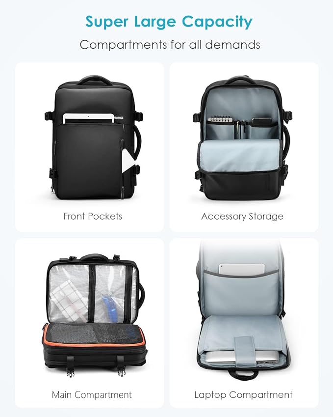 HOMIEE 40L Travel Backpack Expandable Carry on Backpack TSA Approved | Personal Item Backpack Fit 15.6 Inch Laptop, USB Charging Port, Waterproof Luggage Suitcase for Business Weekender - Image 4